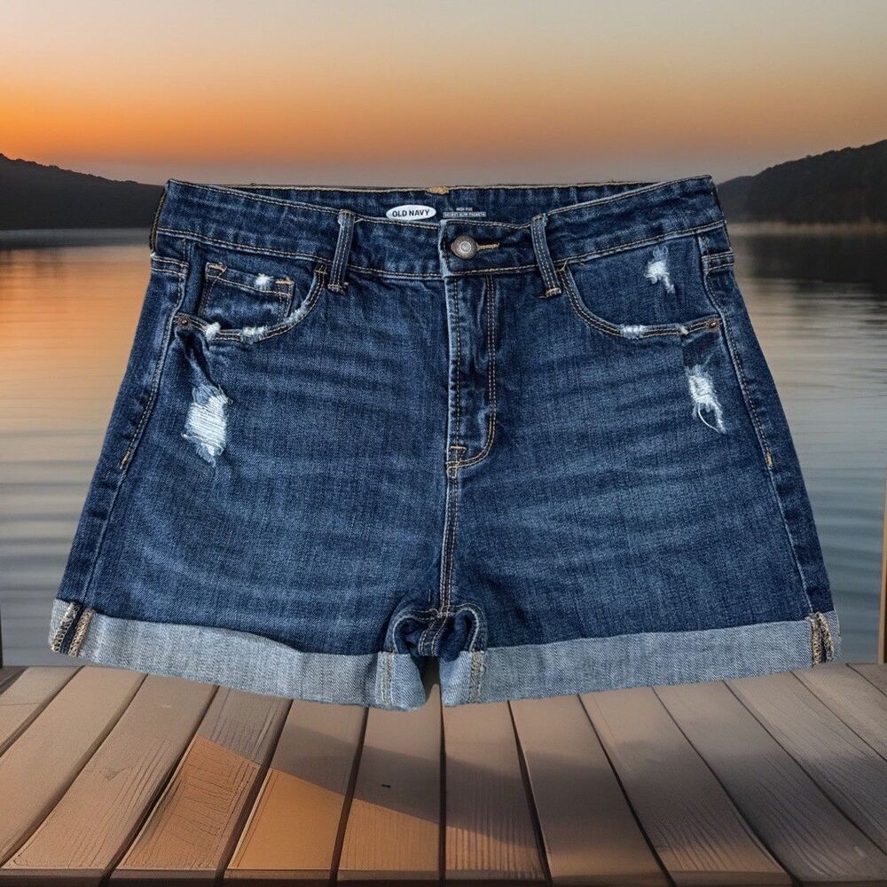 Old Navy High Rise Shorts 6 (W29 Inseam 3) Blue Distressed Cuffed Stretch Womens